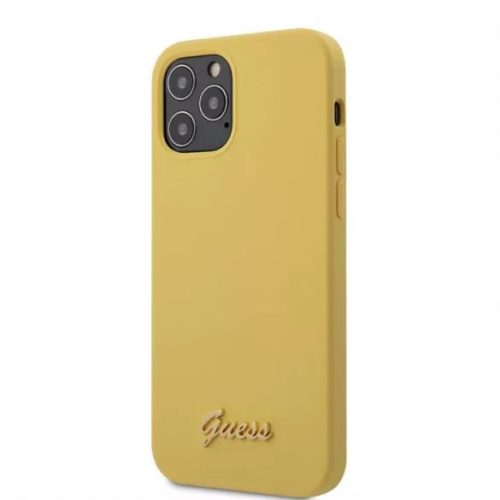 Guess - Apple iPhone 12/12 Pro Logo Szilikon hátlap tok - Sárga