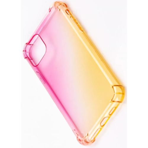 Apple iPhone 11 Pro Max Erősített sarkú szivárvány szilikon tok - Rózsaszín & Sárga