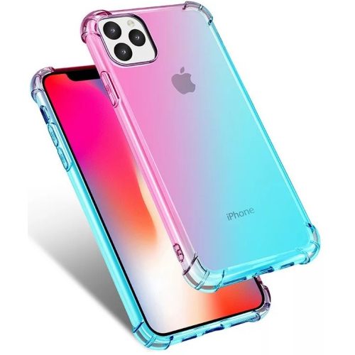 Apple iPhone 11 Pro Erősített sarkú szivárvány szilikon tok - Rózsaszín & Kék