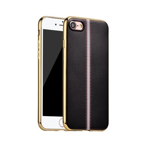 Hoco -  iPhone 7/iPhone 8 Glint classic series bőrhatású TPU tok fémhatású széllel - fekete