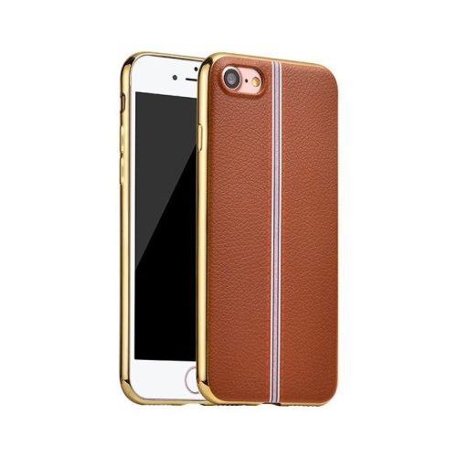 Hoco -  iPhone 7/iPhone 8 Glint classic series bőrhatású TPU tok fémhatású széllel - barna