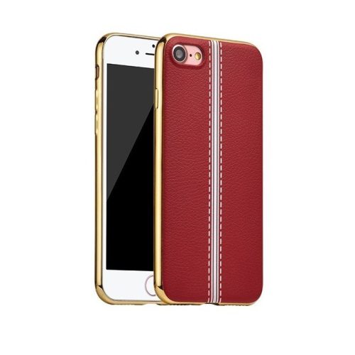 Hoco -  iPhone 7/iPhone 8 Glint classic series bőrhatású TPU tok fémhatású széllel - piros