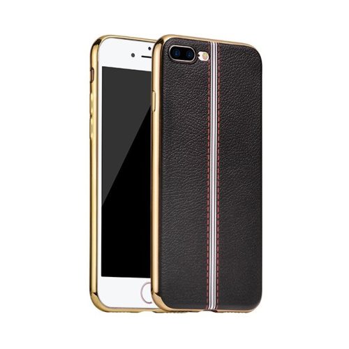 Hoco - Apple iPhone 7 Plus/iPhone 8 Plus Glint classic series bőrhatású TPU tok fémhatású széllel - fekete