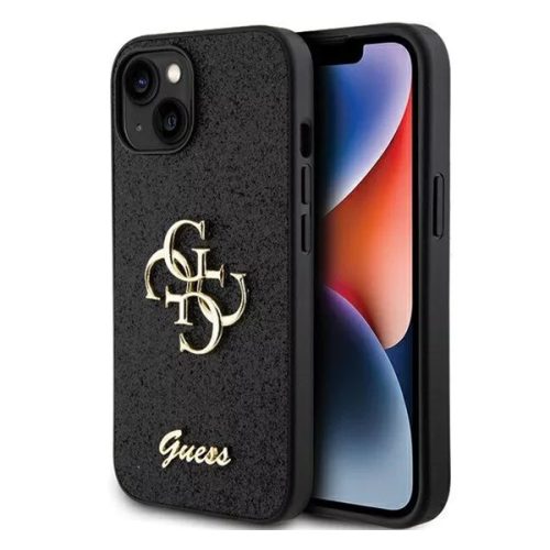 Guess 4G Metal Gold Logo Apple iPhone 15 Plus hátlap tok, szürke