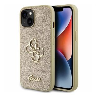  Guess Glitter Script Big 4G Apple iPhone 15 Plus hátlap tok, arany