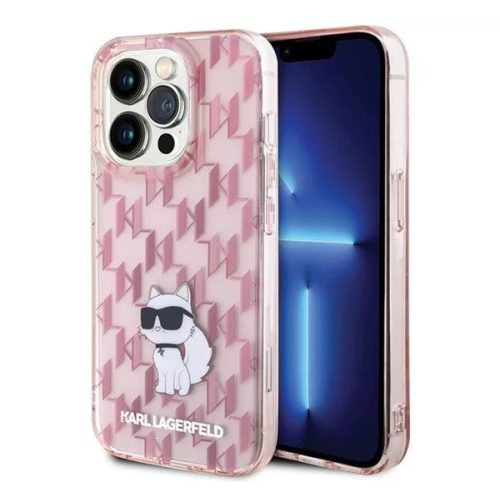 Karl Lagerfeld Monogram Choupette Apple iPhone 15 Pro hátlap tok, rózsaszín