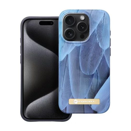 Forcell F-Protect Mirage Apple Iphone 15 Pro Magsafe kompatibilis hátlap tok, madártoll minta, kék