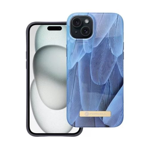 Forcell F-Protect Mirage Apple Iphone 15 Plus Magsafe kompatibilis hátlap tok, madártoll minta, kék