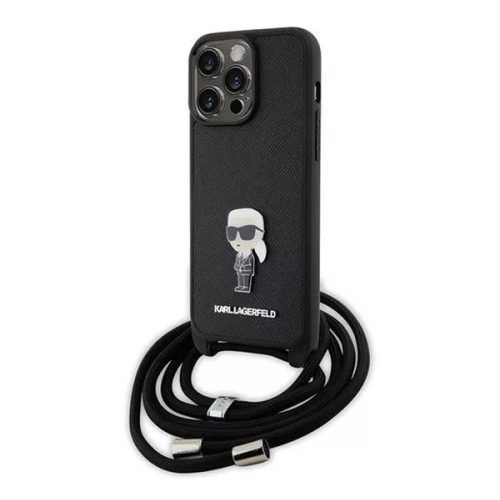 Karl Lagerfeld Crossbody Saffiano Monogram Metal Pin Apple iPhone 15 Pro Max hátlap tok, fekete